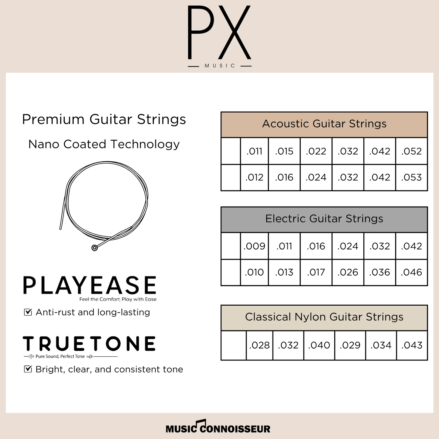 PX Premium Nano Coated Acoustic Guitar Strings 12-53