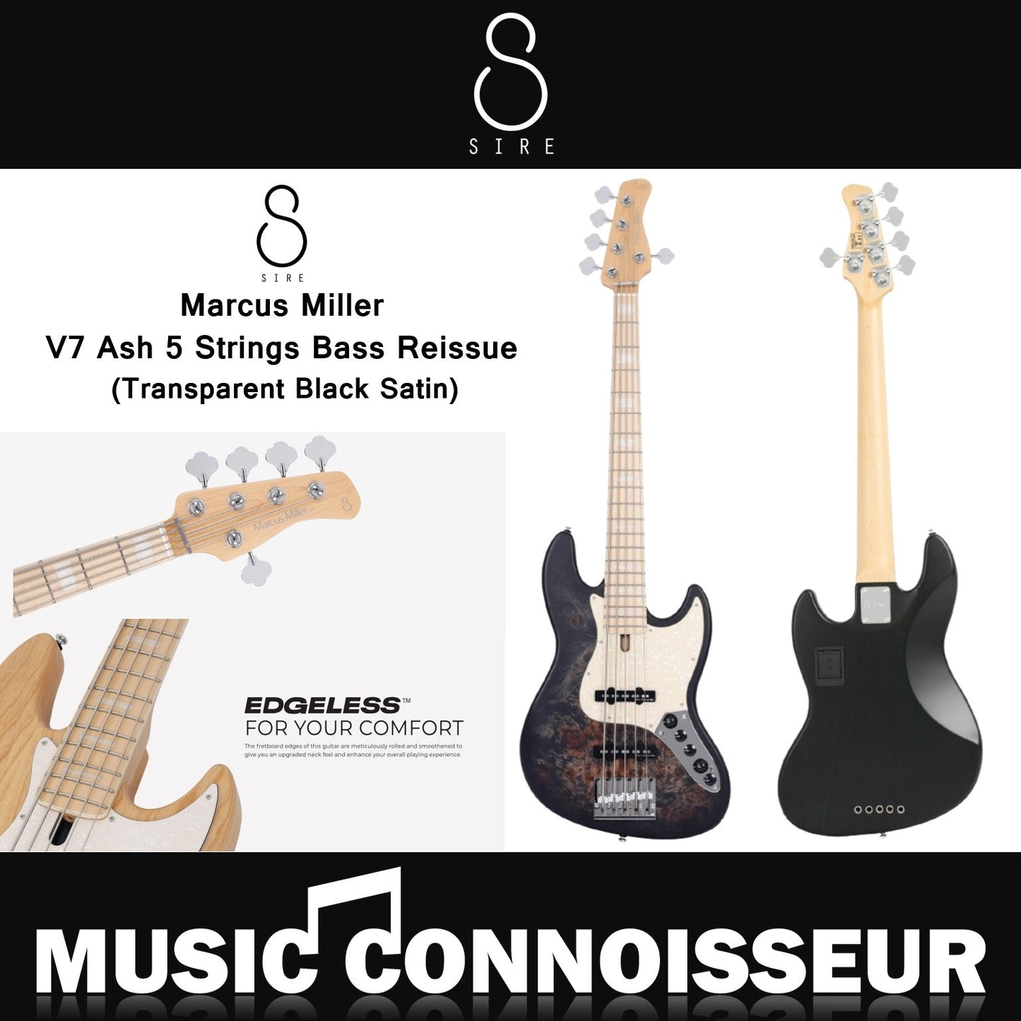 Sire Marcus Miller V7 Ash 5 Strings Bass Reissue (Transparent Black Satin)