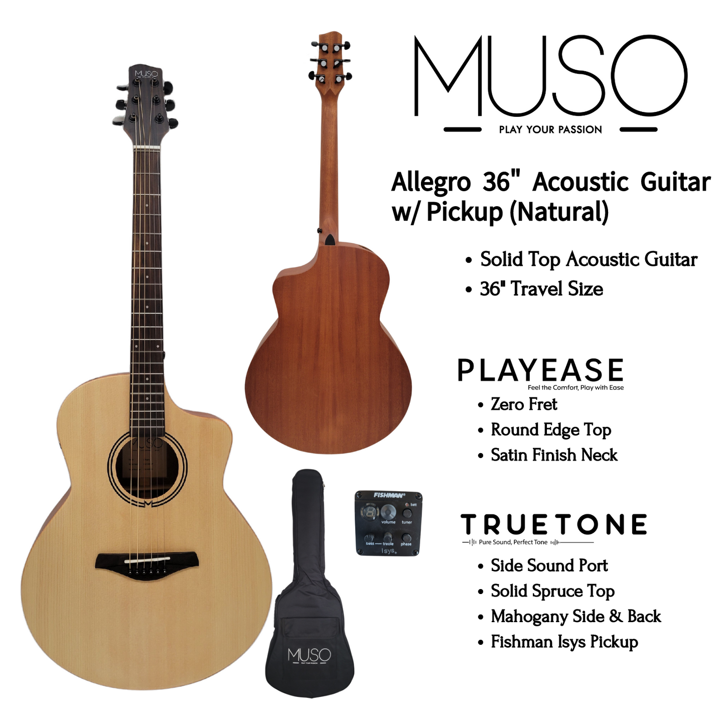 MUSO Allegro 36" Acoustic Guitar w/ Pickup (Natural)