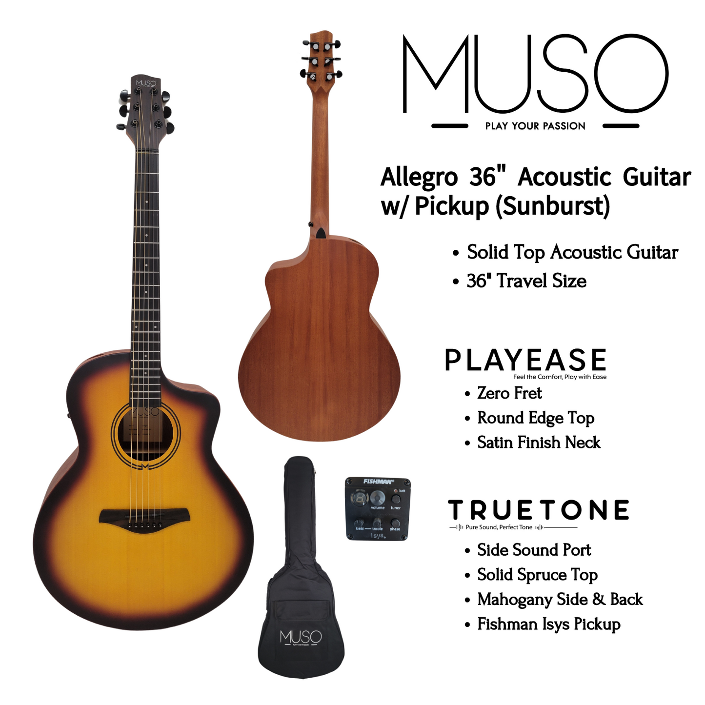 MUSO Allegro 36" Acoustic Guitar w/ Pickup (Sunburst)