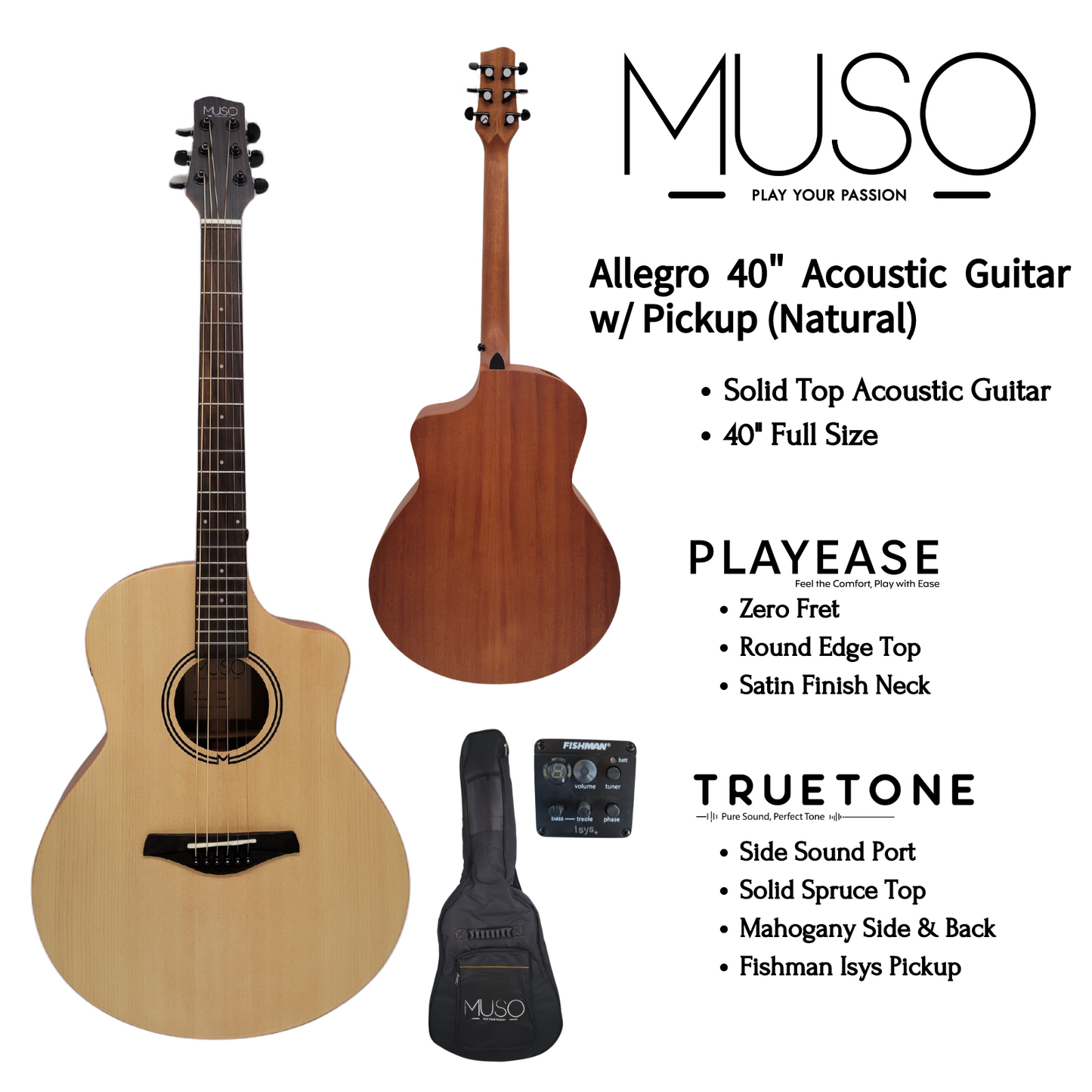 MUSO Allegro 40" Acoustic Guitar w/ Pickup (Natural)