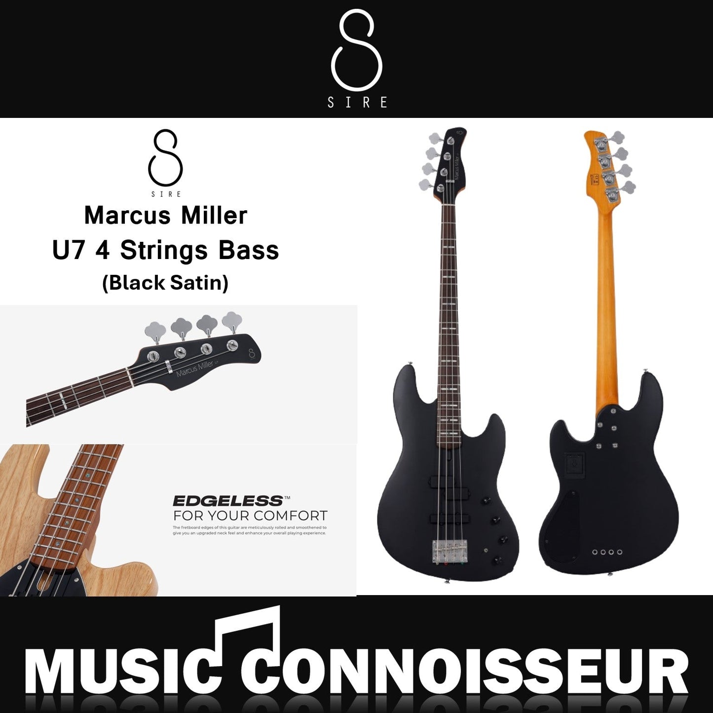 Sire Marcus Miller U7 4 Strings Bass (Black Satin)