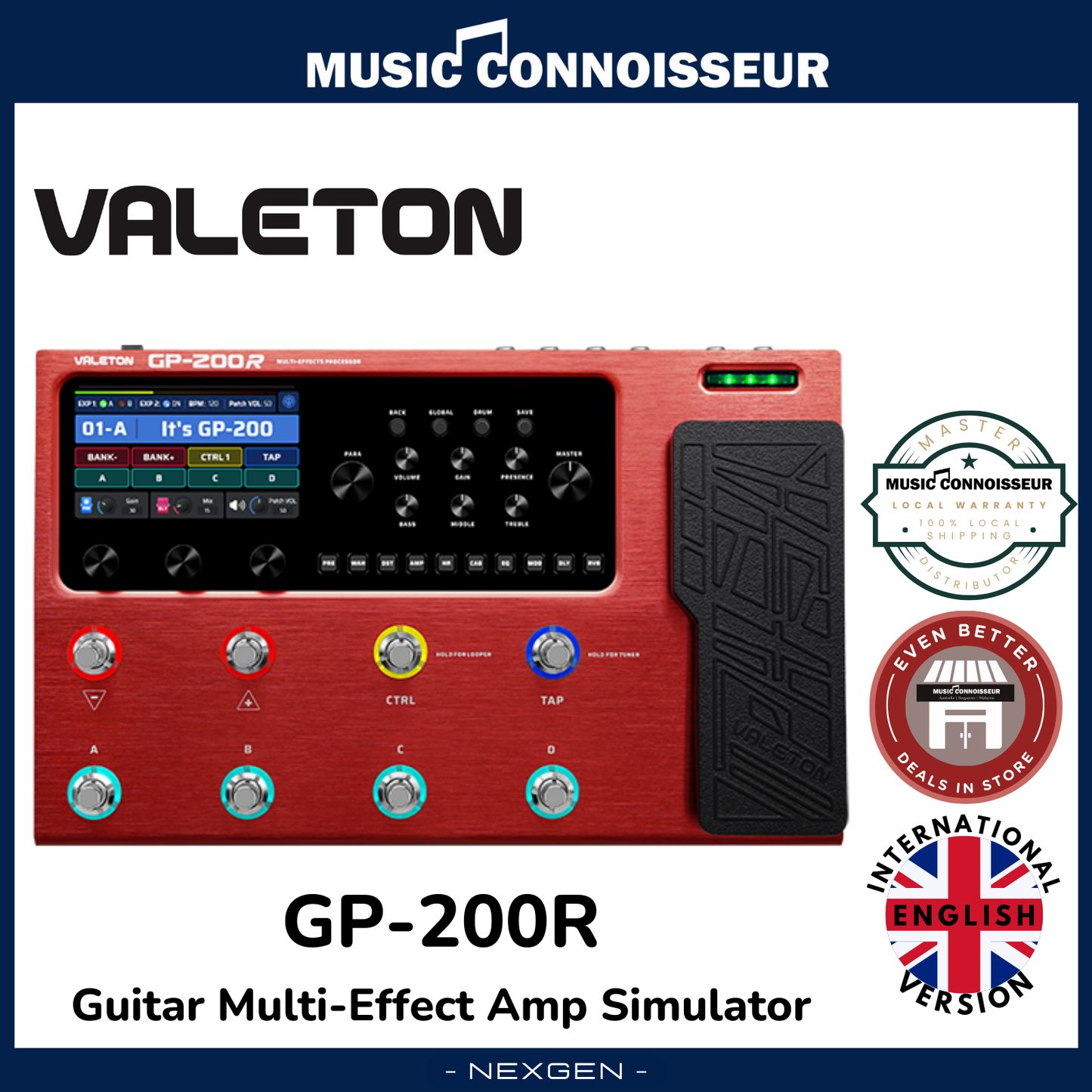 Valeton GP-200R Guitar Multi-Effect Amp Simulator (Red)