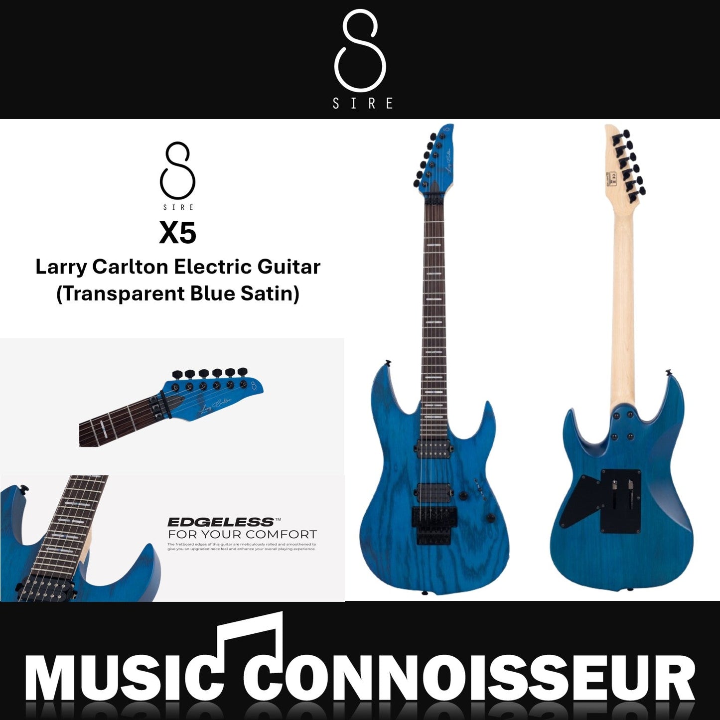 Sire Larry Carlton X5 Electric Guitar (Transparent Blue Satin)