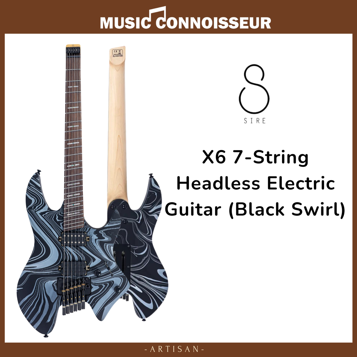 Sire Larry Carlton X6 7-String Headless Electric Guitar (Black Swirl)