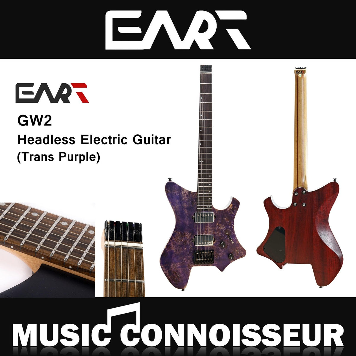 EART GW2 Headless Electric Guitar (Trans Purple) – Music Connoisseur (M ...