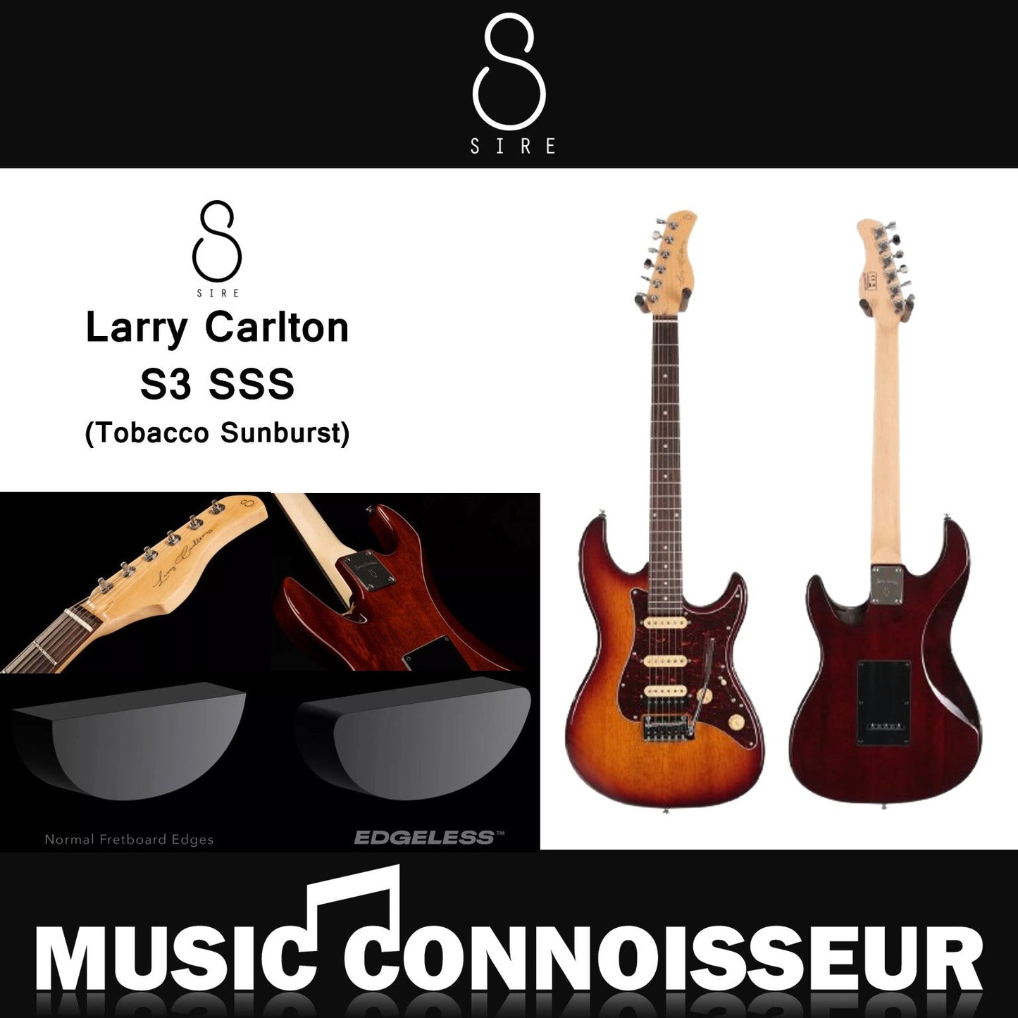 Sire S3 SSS Larry Carlton Electric Guitar (Tobacco Sunburst)