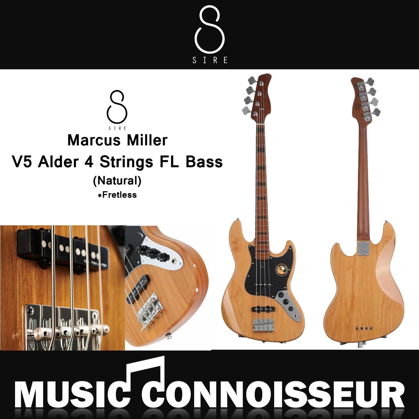 Sire Marcus Miller V5 Alder 4 Strings Fretless Bass (Natural)