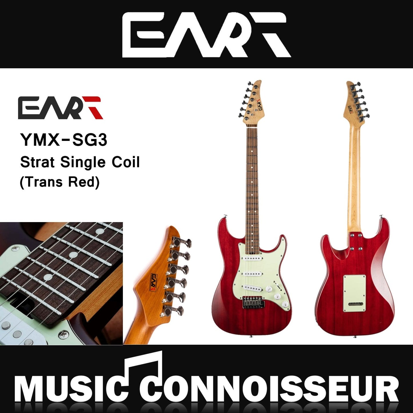 EART YMX-SG3 Strat Single Coil Electric Guitar (Trans Red)